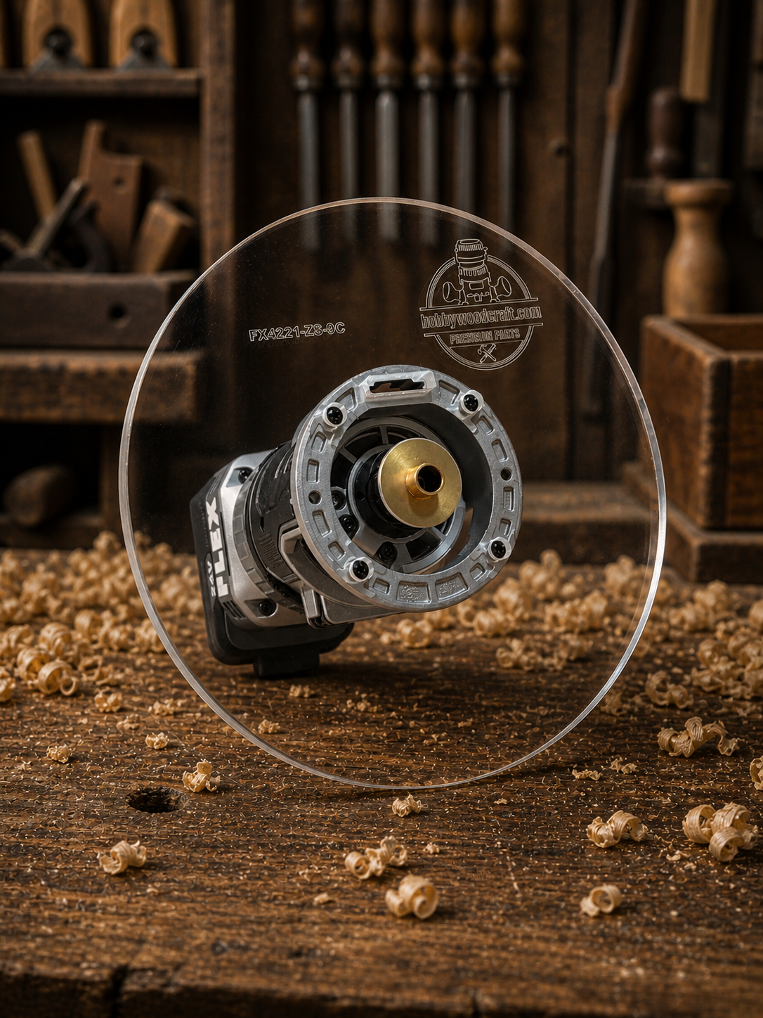 3/8″ Thick 9″ Circle baseplate upgrade with bushing compatibility for Flex FX4221-Z fixed base router. - Image 2