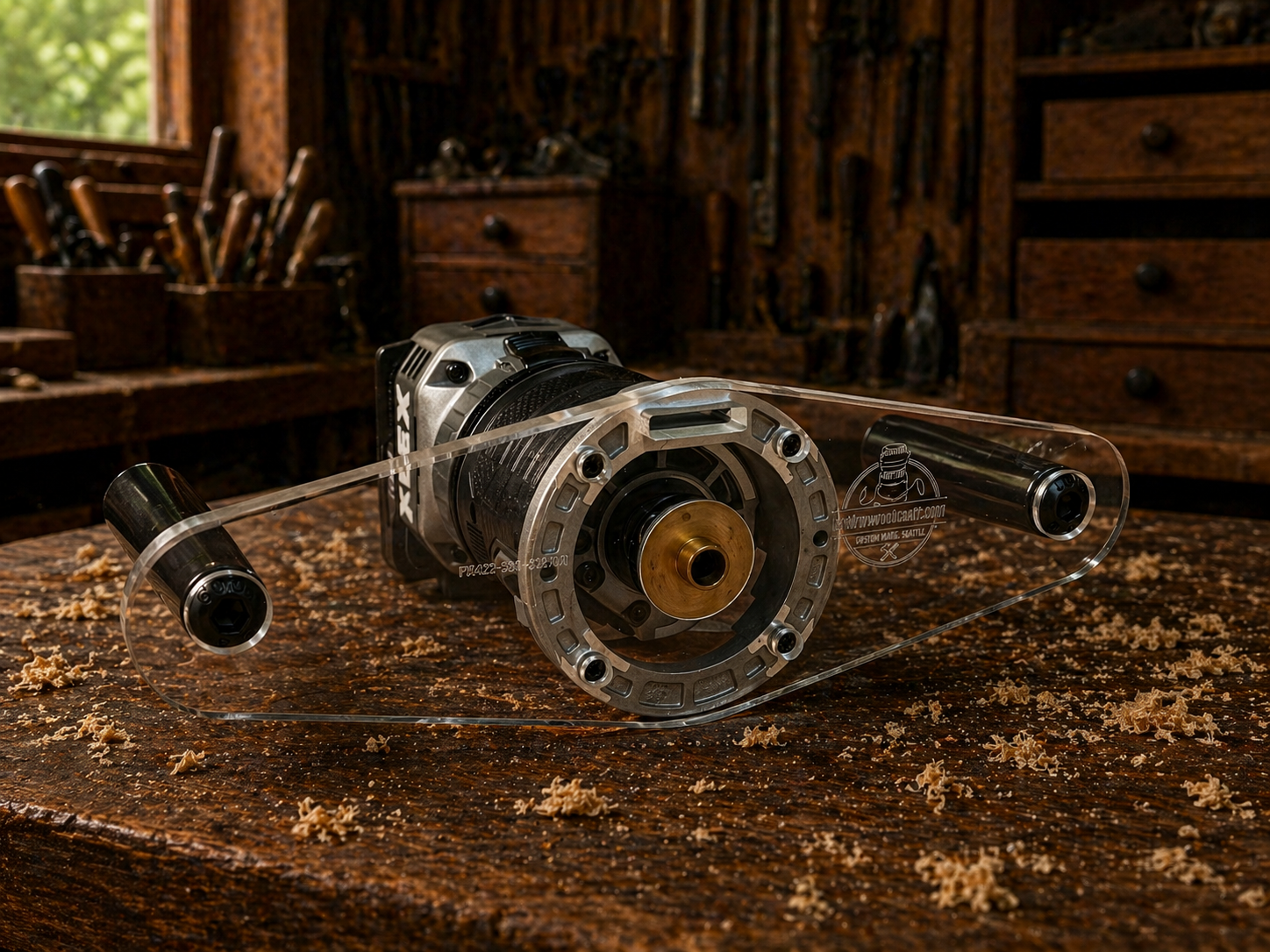3/8″ Thick baseplate upgrade with double handles and bushing compatibility for Flex FX4221-Z fixed base router. - Image 3