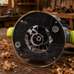 3/8″ Thick 6.1″ circle baseplate upgrade with bushing compatibility for Ryobi RE180PL1G plunge router.