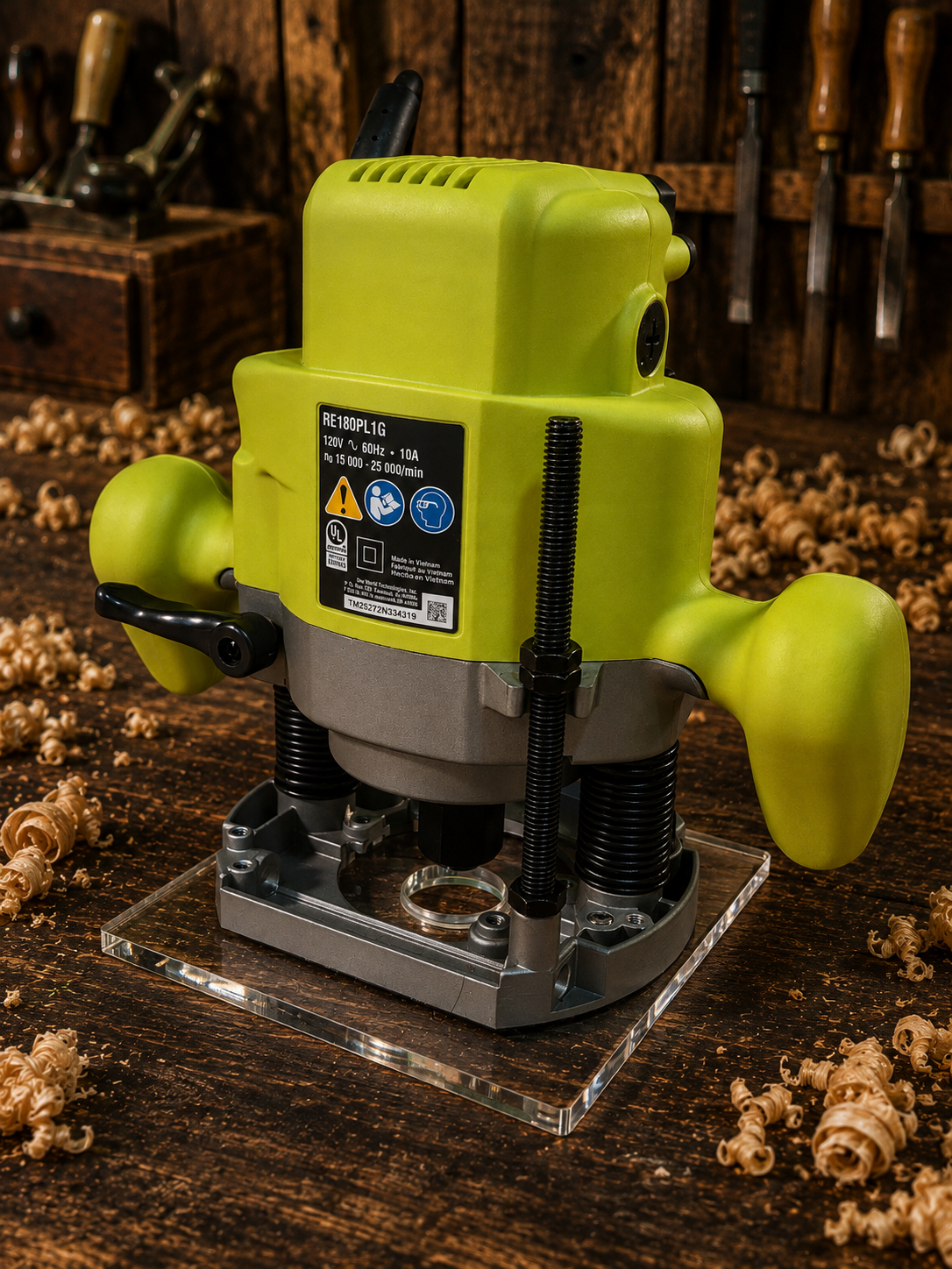3/8″ Thick 6.1″ square baseplate upgrade with pc style bushing compatibility for Ryobi RE180PL1G plunge router. - Image 3