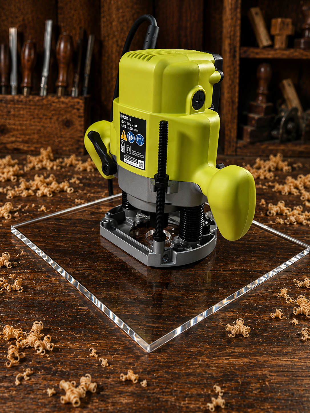 3/8″ Thick 11" square baseplate upgrade with PC style bushing compatibility for Ryobi RE180PL1G plunge router. - Image 3