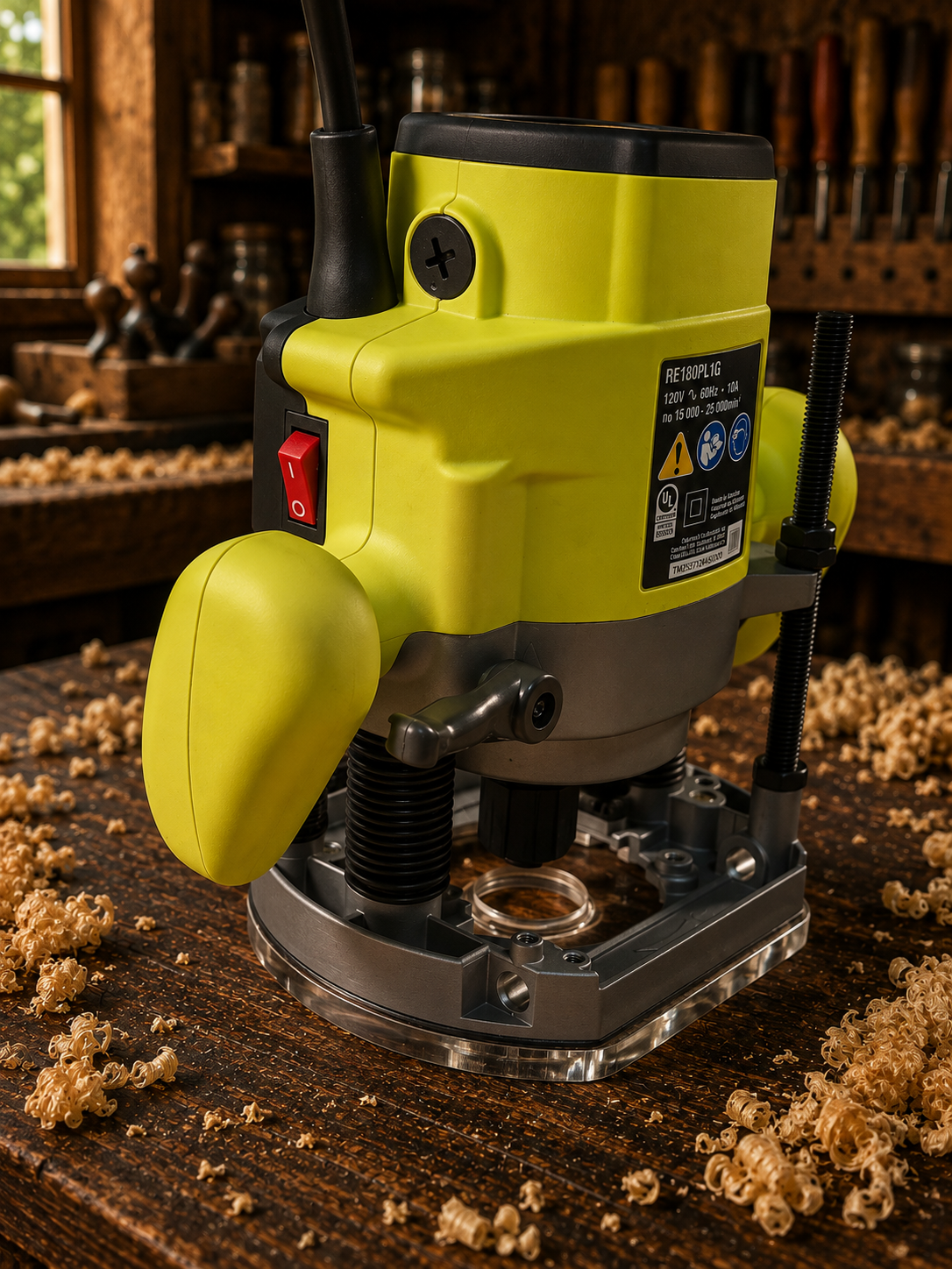 3/8″ Thick 6.1″ circle baseplate upgrade with an edge and PC style bushing compatibility for Ryobi RE180PL1G plunge router. - Image 3