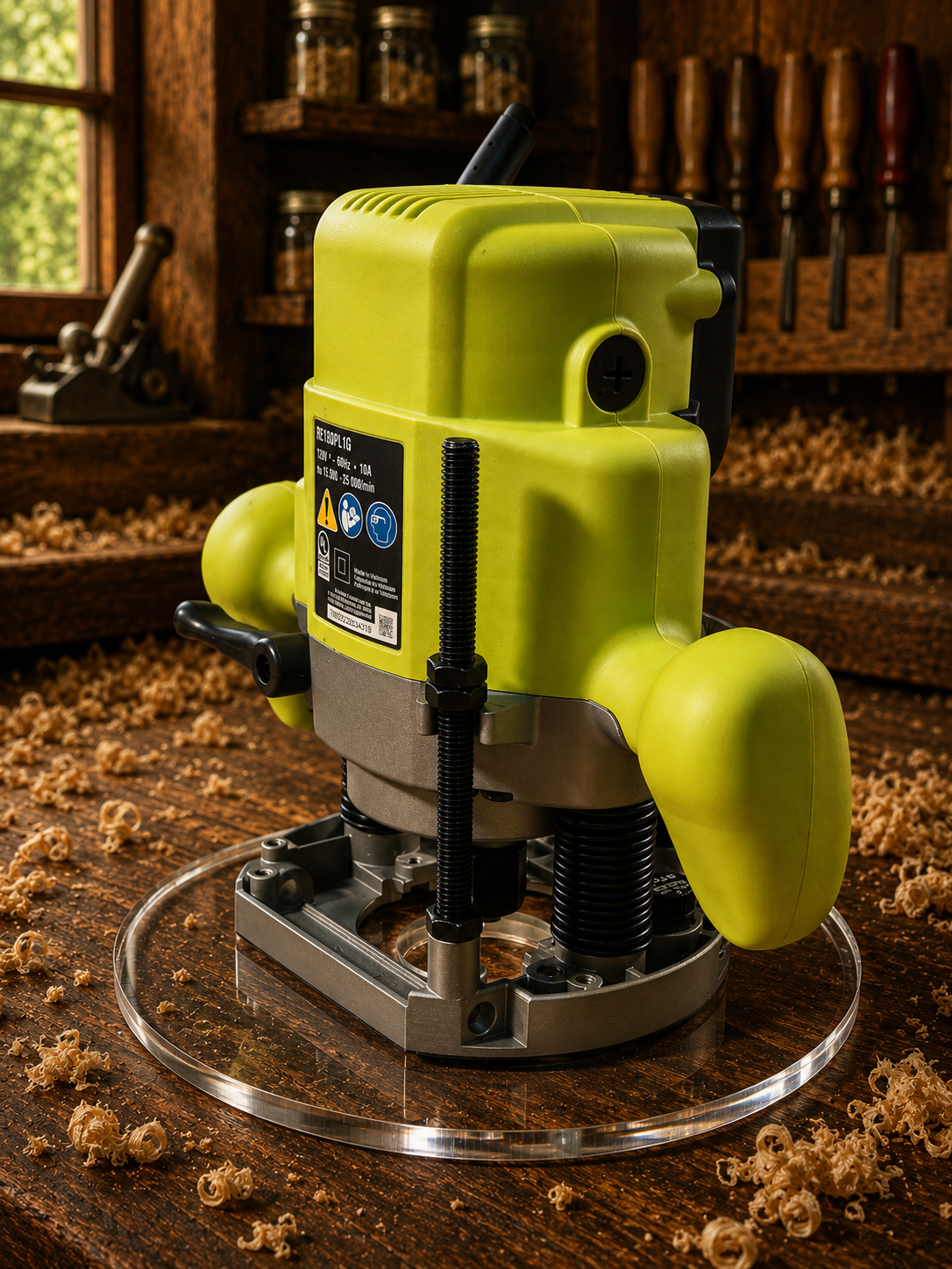 3/8″ Thick 9″ circle baseplate upgrade with a 2" opening for Ryobi RE180PL1G plunge router. - Image 3