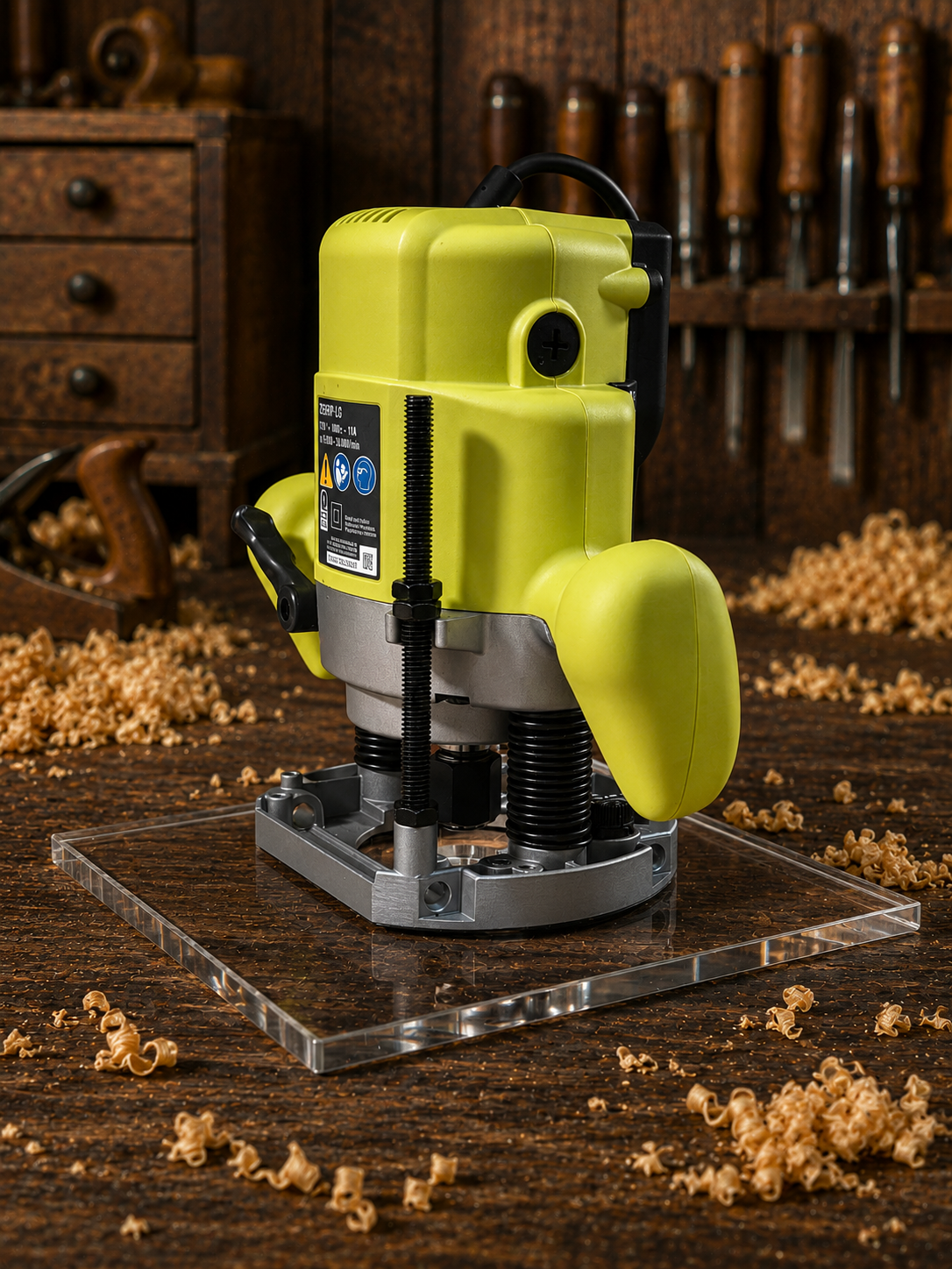 3/8″ Thick 9″ square baseplate upgrade with PC style bushing compatibility for Ryobi RE180PL1G plunge router. - Image 3