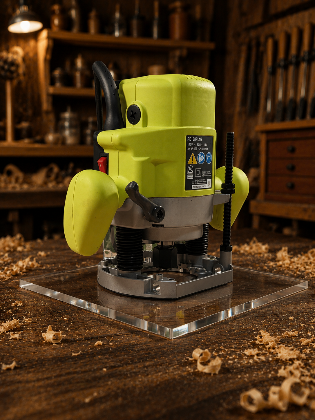 3/8″ Thick 9″ square baseplate upgrade with a 2" opening for Ryobi RE180PL1G plunge router. - Image 3