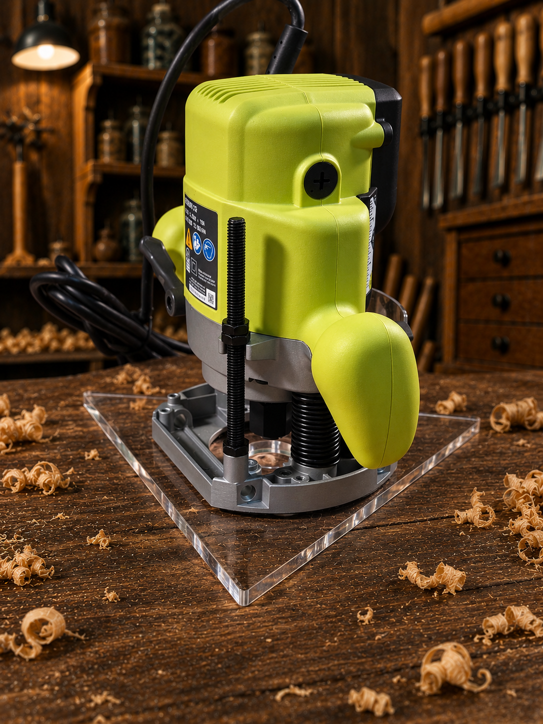 3/8″ Thick 10.6" triangle baseplate upgrade with PC style bushing compatibility for Ryobi RE180PL1G plunge router. - Image 3