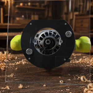 3/8″ Thick 9″ square baseplate upgrade with a 2" opening for Ryobi RE180PL1G plunge router.