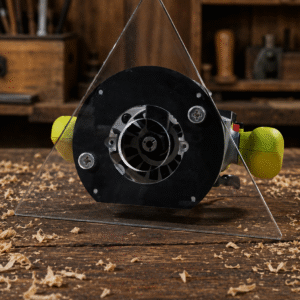3/8″ Thick 10.6" triangle baseplate upgrade with a 2" opening for Ryobi RE180PL1G plunge router.