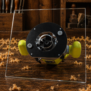 3/8″ Thick 11" square baseplate upgrade with a 2" opening for Ryobi RE180PL1G plunge router.