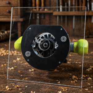 3/8″ Thick 9″ square baseplate upgrade with PC style bushing compatibility for Ryobi RE180PL1G plunge router.