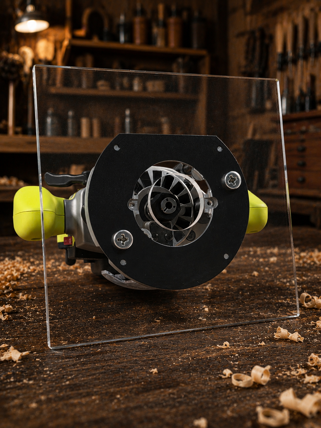 3/8″ Thick 9″ square baseplate upgrade with a 2" opening for Ryobi RE180PL1G plunge router. - Image 2
