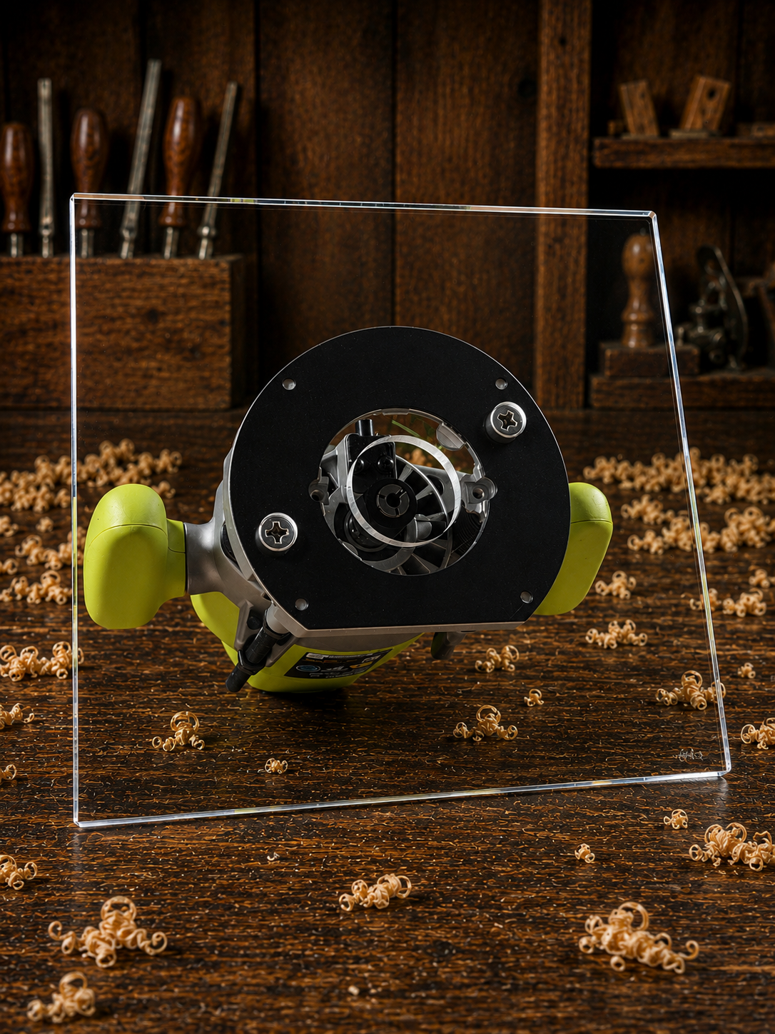 3/8″ Thick 11" square baseplate upgrade with a 2" opening for Ryobi RE180PL1G plunge router. - Image 2