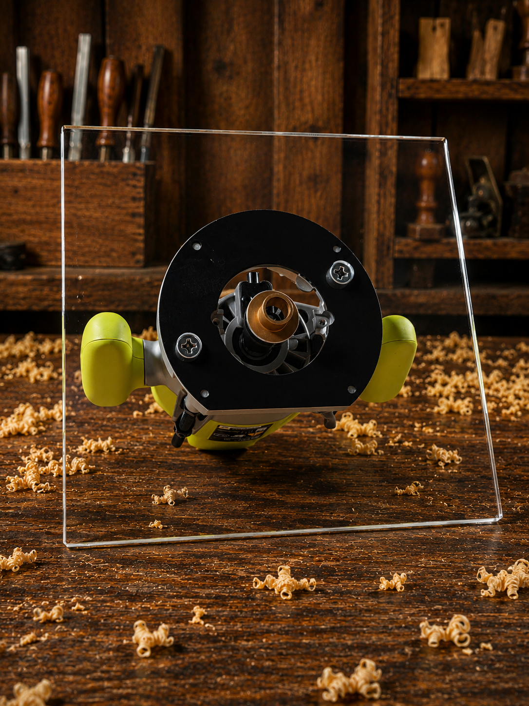 3/8″ Thick 11" square baseplate upgrade with PC style bushing compatibility for Ryobi RE180PL1G plunge router. - Image 2