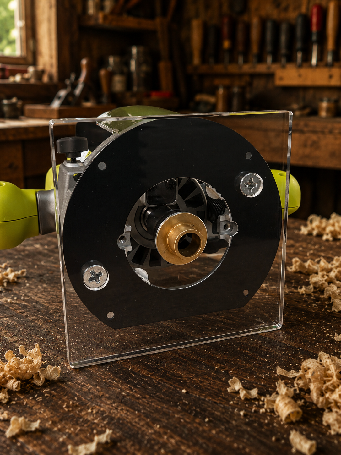 3/8″ Thick 6.1″ square baseplate upgrade with pc style bushing compatibility for Ryobi RE180PL1G plunge router. - Image 2
