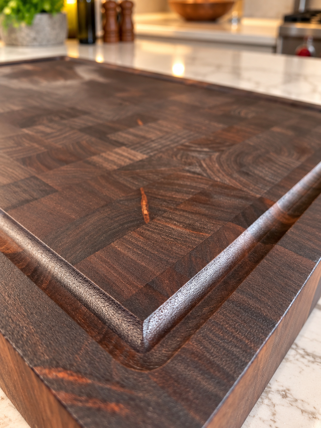 Hand crafted end grain North American black walnut cutting board. 17.75" x 11.5" x 1.7" - Image 3